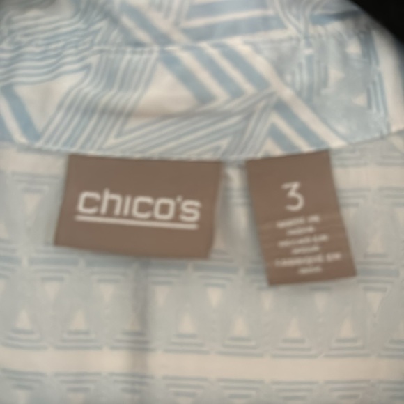 Chico’s Size 3 3/4 Sleeve Lightweight‎ Button Down Blouse Blue White Chicos XL - Picture 5 of 10
